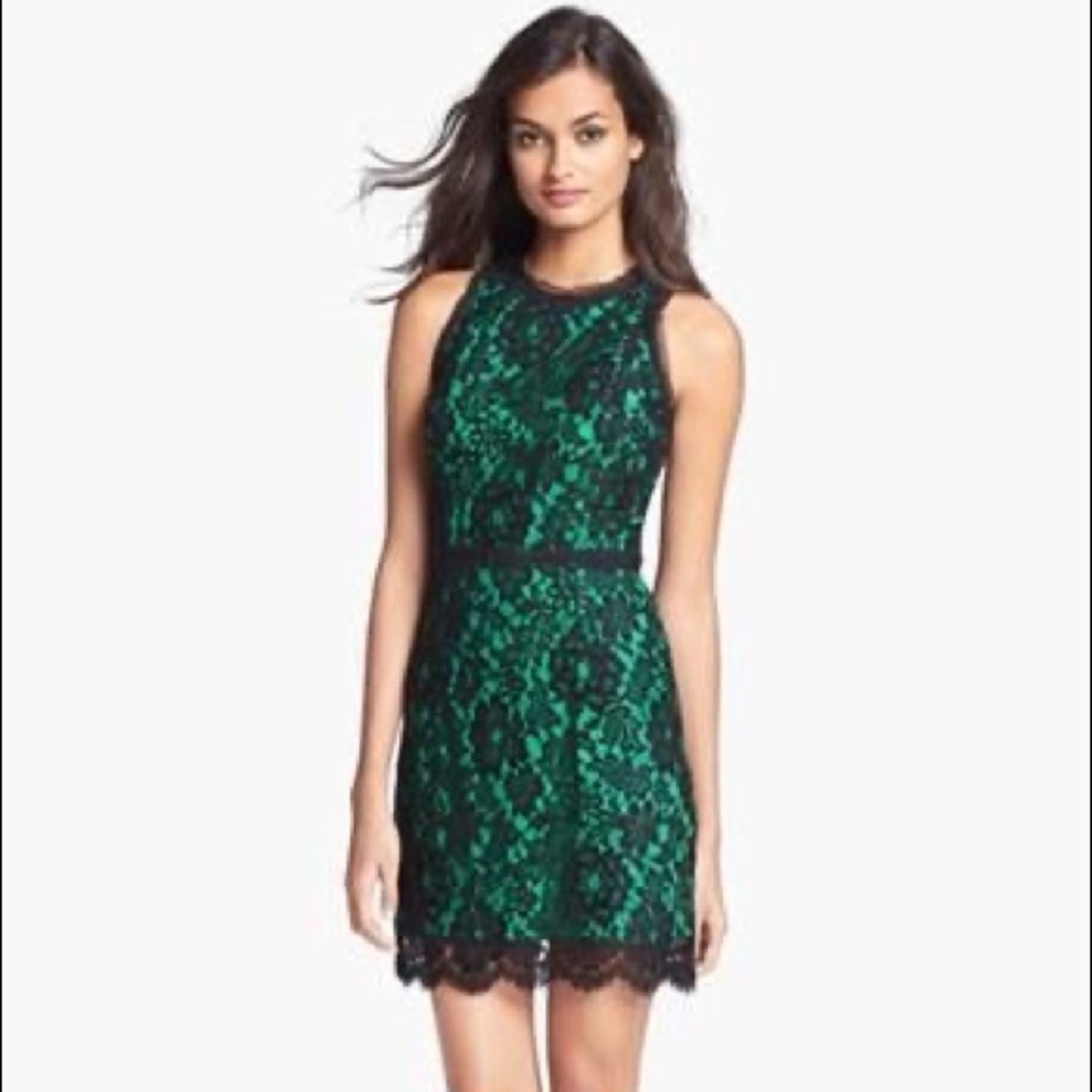 Milly Black Green Claudia Lace Sheath Dress NWT